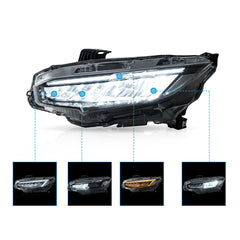 VLAND LED Reflection Bowl Headlights For Honda Civic 2016-2021