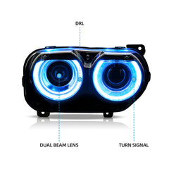 VLAND RGB DRL LED Headlights For Dodge Challenger 2015-2024