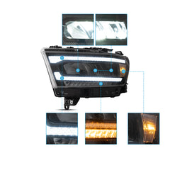 VLAND LED Reflection Bowl Headlights For Dodge RAM 1500 2019-2024