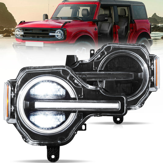 VLAND LED Headlights For Ford Bronco 2021-2026 Assembly With Amber/White DRL Options