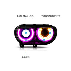VLAND LED Headlights RGB Style for Dodge Challenger 2008-2014