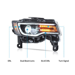 VLAND LED Headlights For 2014-2022 Jeep Grand Cherokee With Startup Animation/ Blue DRL