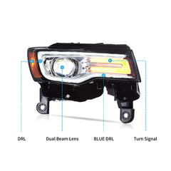 VLAND LED Headlights For 2014-2022 Jeep Grand Cherokee With Startup Animation/ Blue DRL