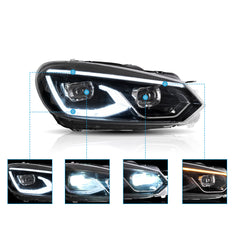 VLAND LED Headlights For 2009-2014 Volkswagen Golf 6 MK6 Dual Beam Projector Aftermarket