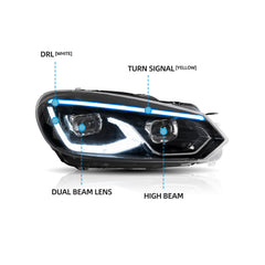 VLAND LED Headlights For 2009-2014 Volkswagen Golf 6 MK6 Dual Beam Projector Aftermarket