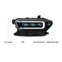 VLAND LED Matrix Projector Headlights For 2016-2023 Toyota Tacoma sequential turn signal