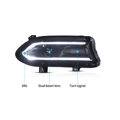 VLAND LED Projector Headlights 2015-2023 For Dodge Charger Dual Beam