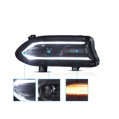 VLAND LED Projector Headlights 2015-2023 For Dodge Charger Dual Beam