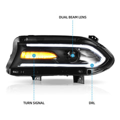 VLAND LED Projector Headlights 2015-2023 For Dodge Charger Dual Beam