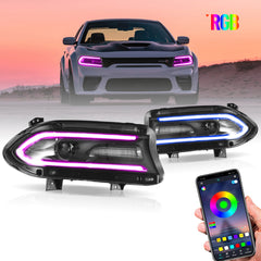 VLAND LED Dual Beam Projector Headlights 2015-2023 For Dodge Charger RGB Style Assembly