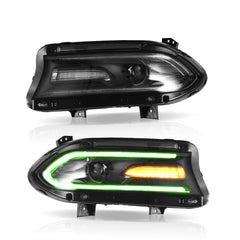 VLAND LED Dual Beam Projector Headlights 2015-2023 For Dodge Charger RGB Style Assembly