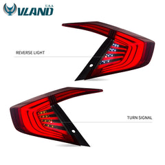 VLAND LED Tail Lights 2016-2018 For Honda Civic 10th Gen 4PCS