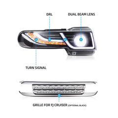 VLAND LED Headlights With Grille for Toyota FJ Cruiser 2006-2022 Land Rover Style