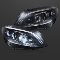 VLAND LED Headlights For 2015-2021 Mercedes Benz C-Class W205 With Blue DRL