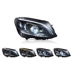 VLAND LED Headlights For 2015-2021 Mercedes Benz C-Class W205 With Blue DRL
