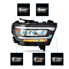 VLAND LED Reflection Bowl Headlights For Dodge RAM 1500 2019-2024