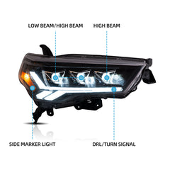 VLAND LED Projector Headlights 2014-2024 For Toyota 4Runner Assembly Sequential Turn Signal
