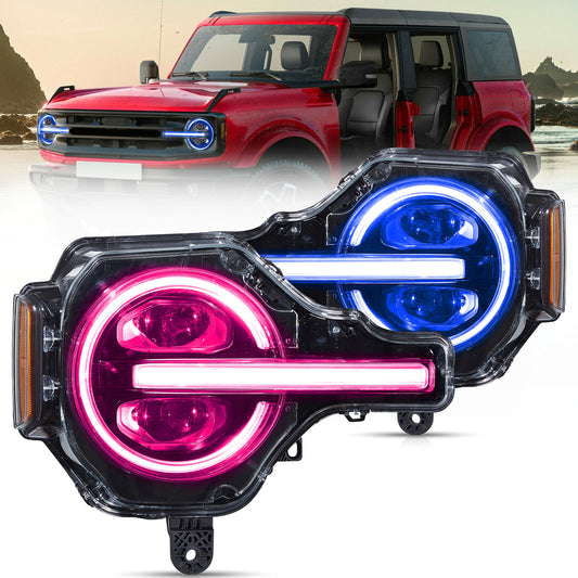 For Ford Bronco VLAND RGB LED Projector Headlights 2021-2026