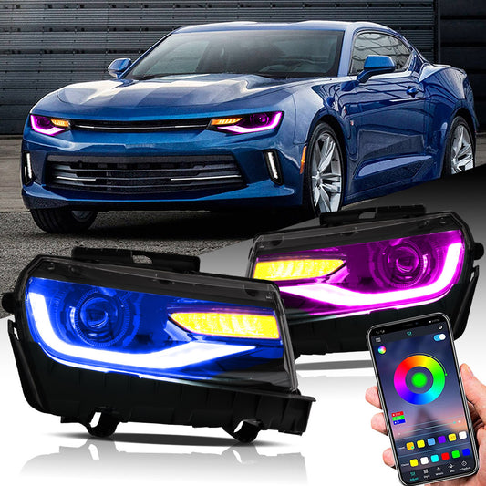 VLAND RGB style LED Headlights For Chevrolet  Camaro 2014 2015 Dual Beam Projector Assembly