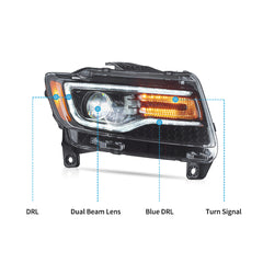VLAND LED Headlights For 2011-2013 Jeep Grand Cherokee (WK2) W/ Startup Animation Blue DRL