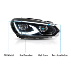 VLAND LED Headlights For 2009-2014 Volkswagen Golf 6 MK6 Dual Beam Projector Aftermarket