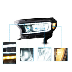 VLAND LED Reflection Bowl Headlights 2019-2023 For Ford Ranger With Sequential Indicators