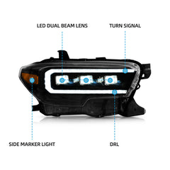 VLAND LED Matrix Projector Headlights For 2016-2023 Toyota Tacoma sequential turn signal