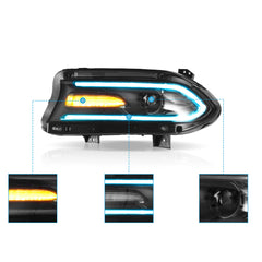 VLAND LED Dual Beam Projector Headlights 2015-2023 For Dodge Charger RGB Style Assembly